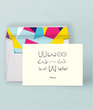 Load image into Gallery viewer, Hand-drawn boobs on a sustainably sourced greeting card. Caption: "Perk up." Folded and blank inside.