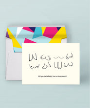 Load image into Gallery viewer, Congrats on the baby sustainably sourced greeting card with hand-drawn boobs. Caption: "YAY you had a baby! (how are them nipples?)"
